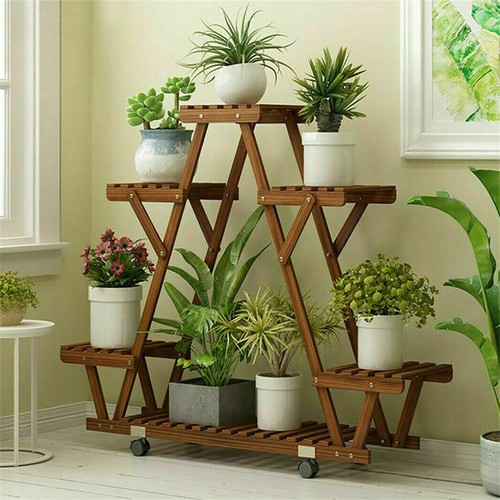 Movable wood flower shelf - flower,
